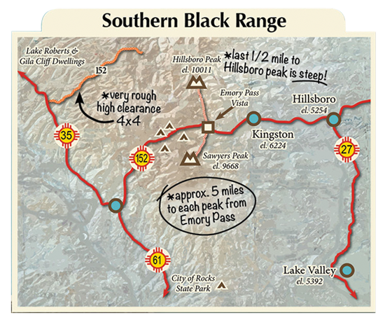 map of the Southern Black Range Mountains