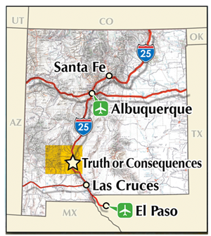 map of New Mexico with the Geronimo Trail Scenic Byway in yellow