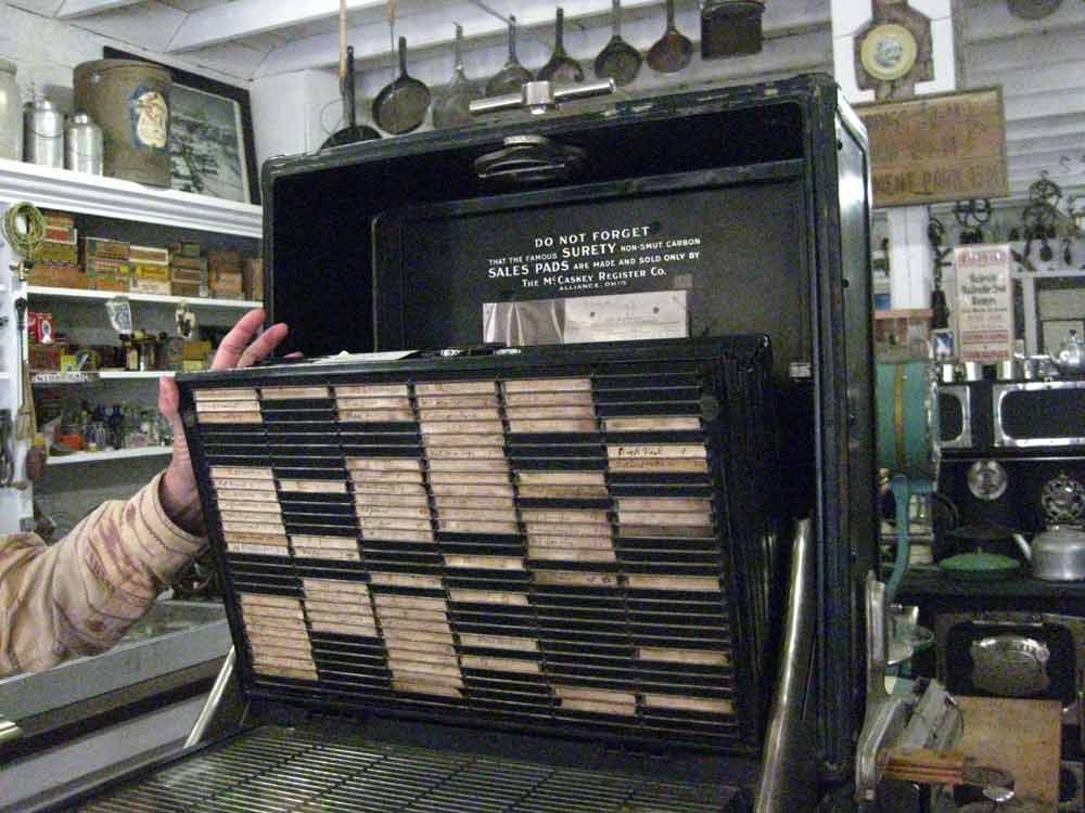 detail of the antique credit card machine